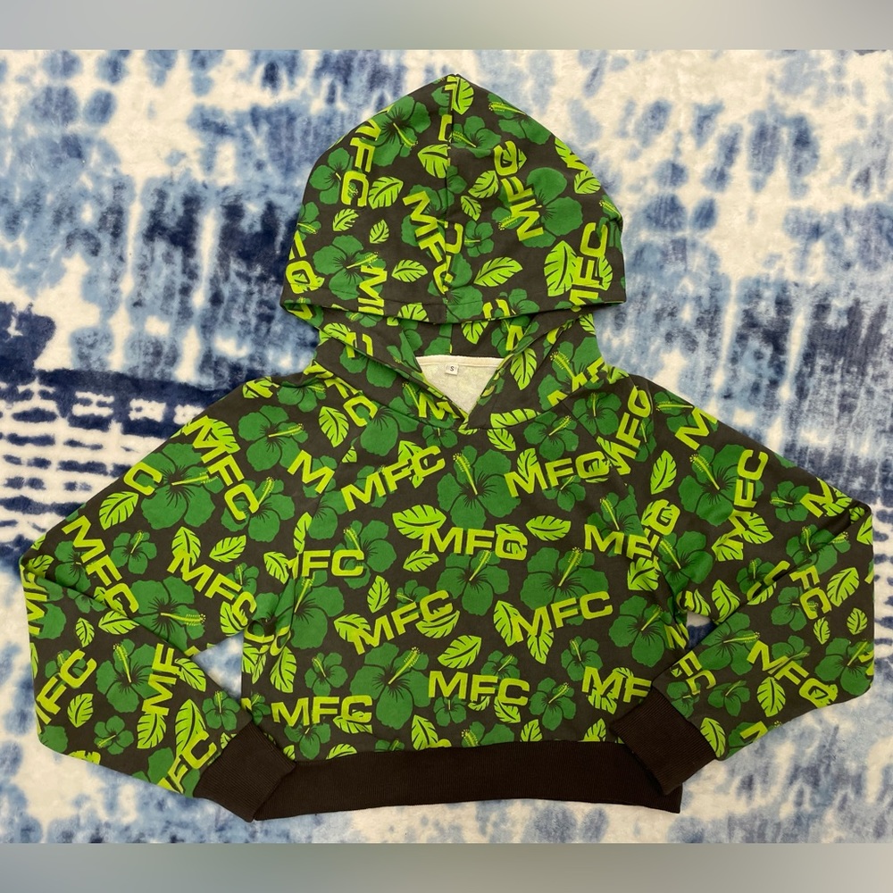 Retro MFC my free cam Tropical Hawaiian cropped hoodie size small